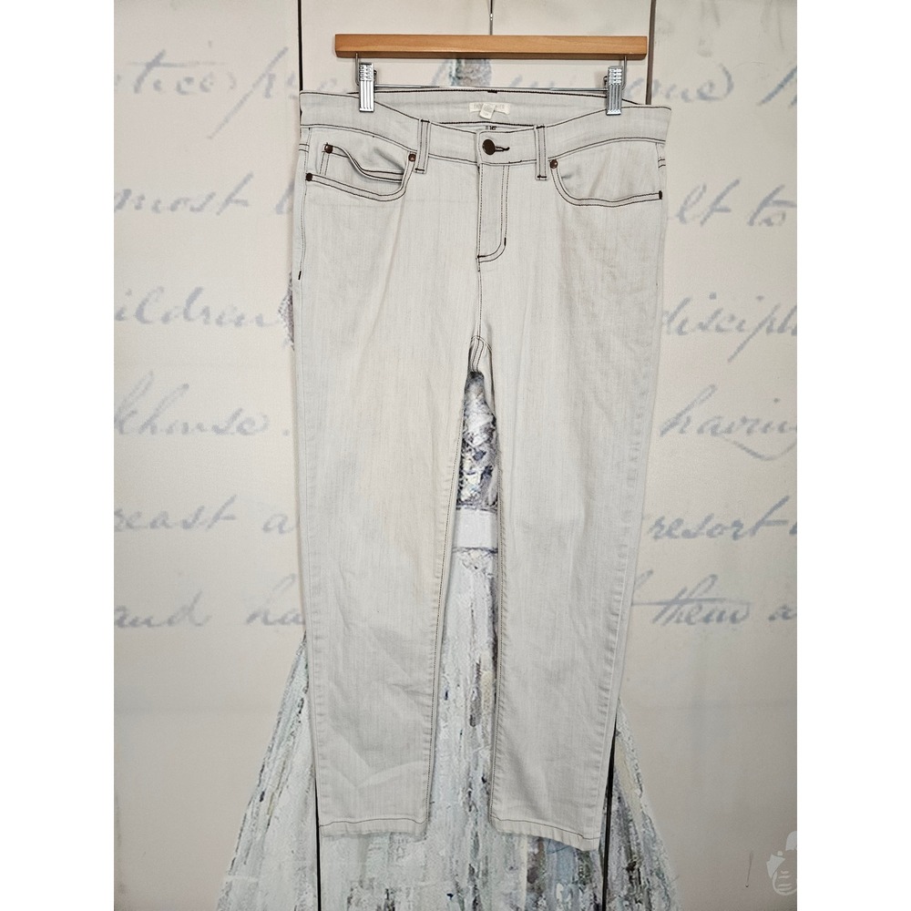 Eileen Fisher Tapered Jeans 12P Gray Organic Cotton Contrast Stitch Petite